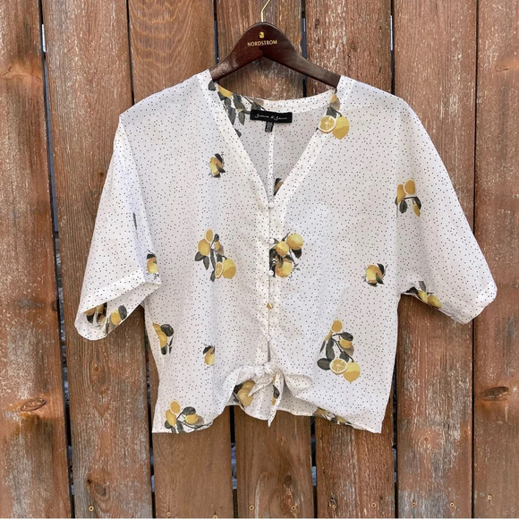 Jasmine & Juliana Tops - JASMINE & JULIANA Women’s Lemon Polka Dot Short Sleeve V neck Blouse Size Medium